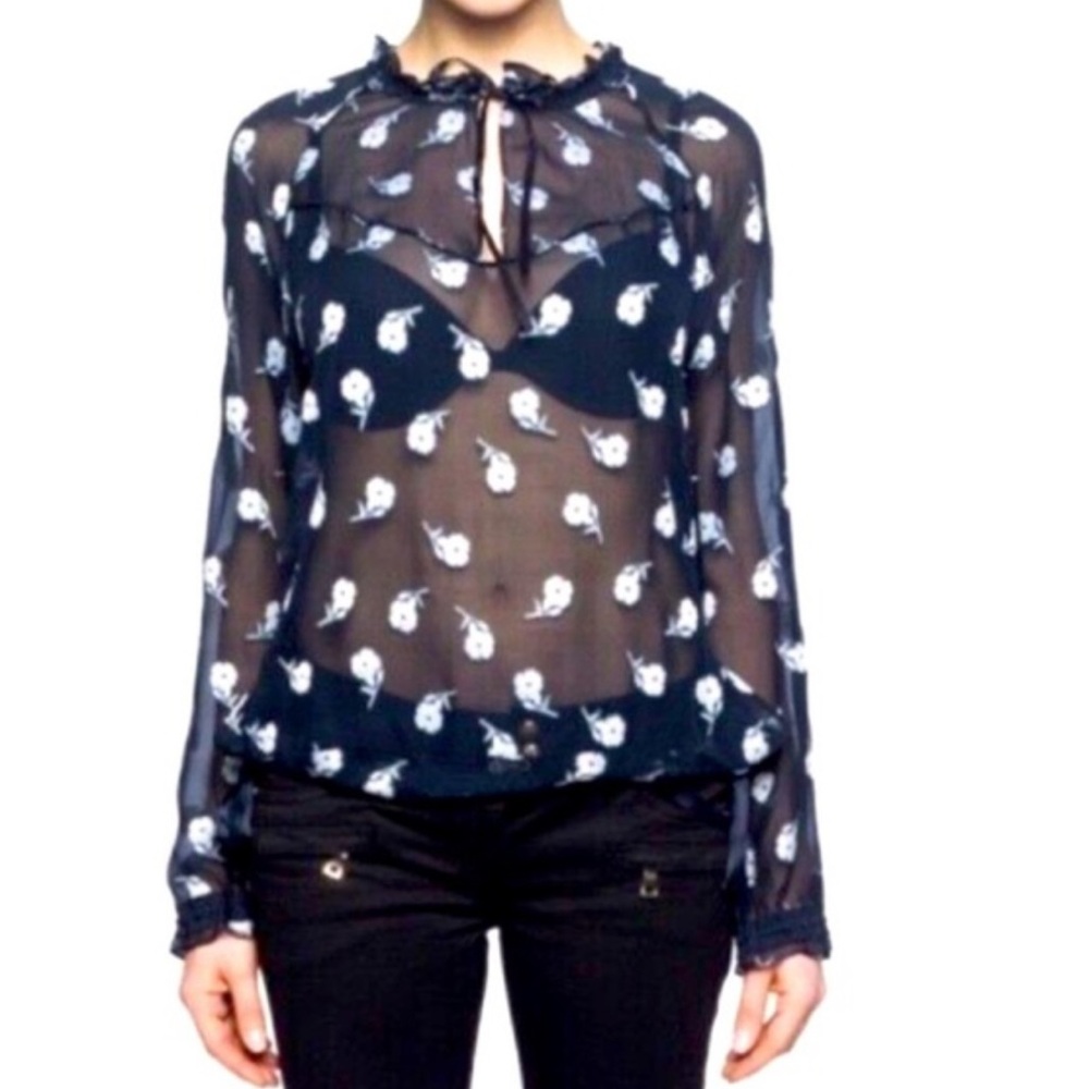 Rag & Bone Bennett Sheer Silk Floral Blouse Small